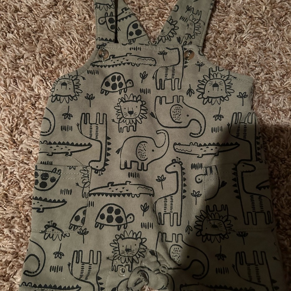 Green Animal Print Overalls